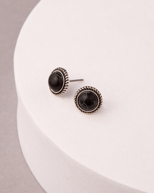 Victoria Western Turquoise Button Post Earrings | Black