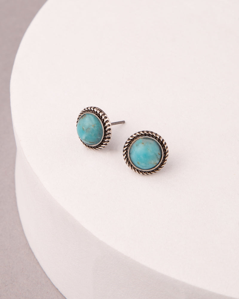 Victoria Western Turquoise Button Post Earrings