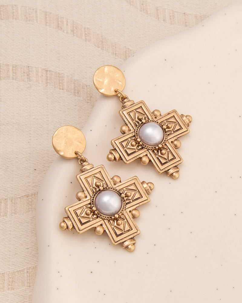 Ruby Textured Cross Post Dangle Earrings