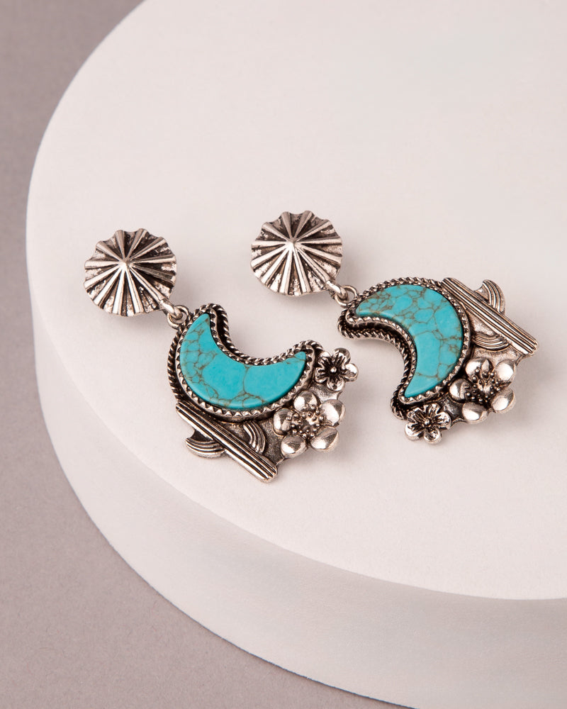 Naomi Western Floral Turquoise Moon Earrings