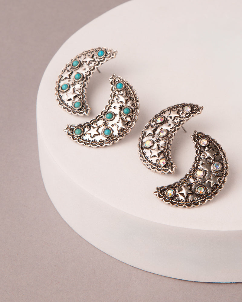 Josephine Western Star Pattered Crescent Moon Earrings