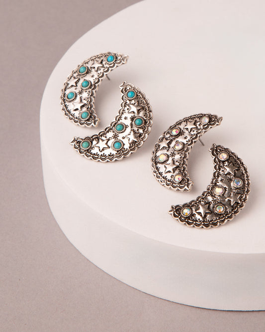 Josephine Western Star Pattered Crescent Moon Earrings