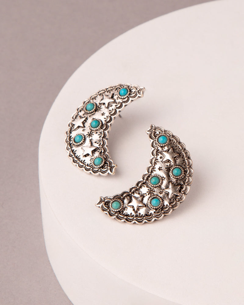 Josephine Western Star Pattered Crescent Moon Earrings