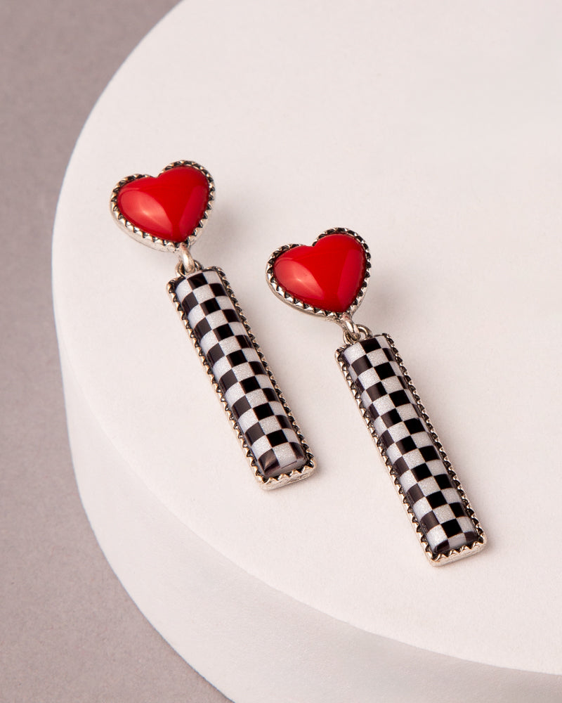 Genesis Western heart Checkered Bar Earrings