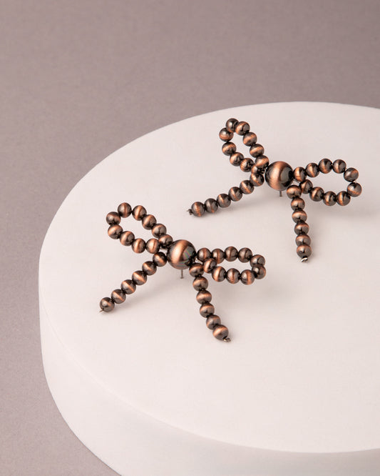Alice Western Marbled Pearl Beaded Bow Knot Earrings | Copper