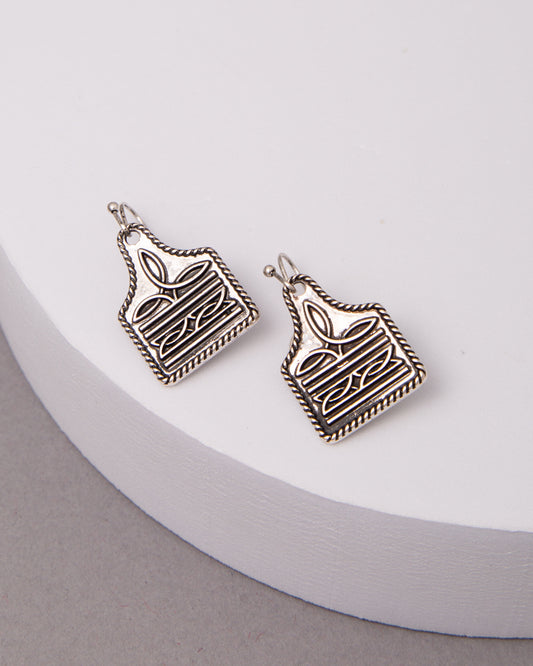 Helena Western Boot Stitch Cattle Tag Dangle Earrings
