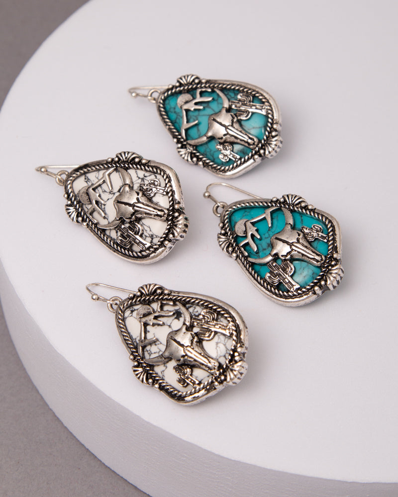 Melody Magnesite Turquoise Ox Skull Dangle Earrings