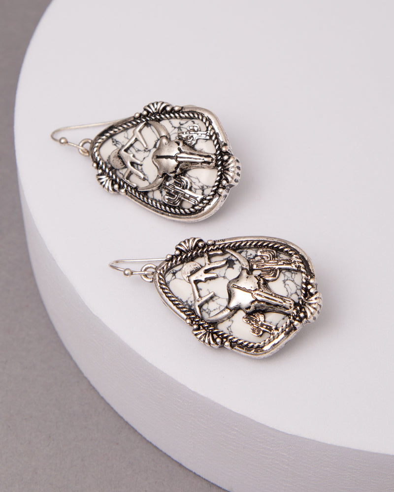 Melody Magnesite Turquoise Ox Skull Dangle Earrings | Silver