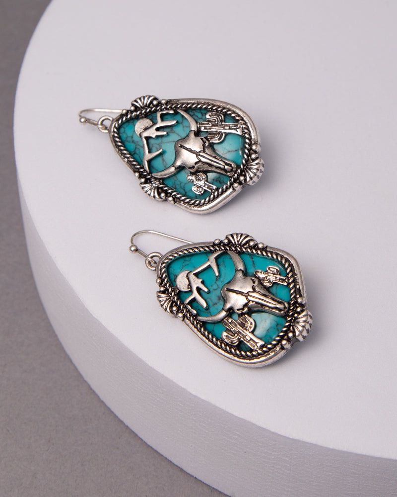 Melody Magnesite Turquoise Ox Skull Dangle Earrings