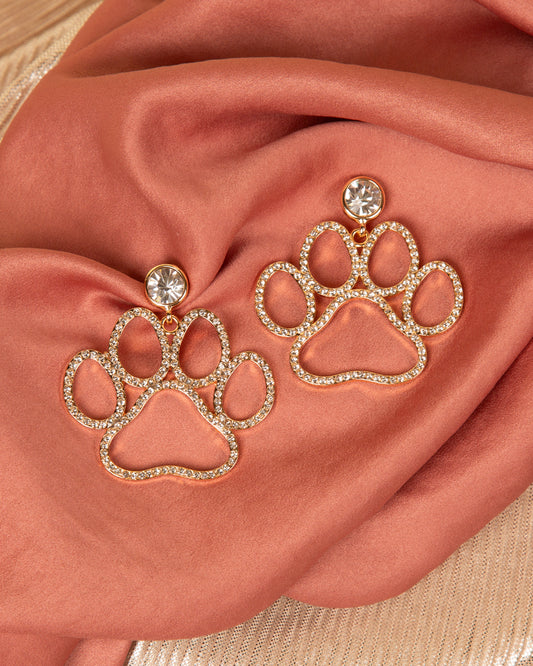 Liliana Jeweled Paw Cut Out Dangle Earrings | Gold