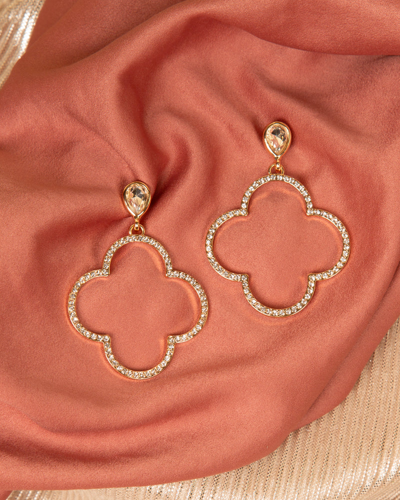 Kasey Jeweled Quatrefoil Cutout Post Dangle Earrings