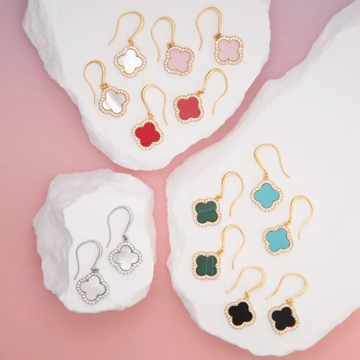 Luna Gold plated CZ Pave Quatrefoil Dangle Earrings