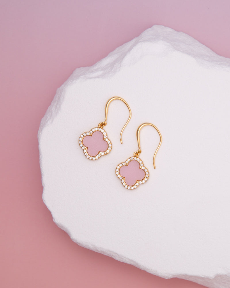 Luna Gold plated CZ Pave Quatrefoil Dangle Earrings