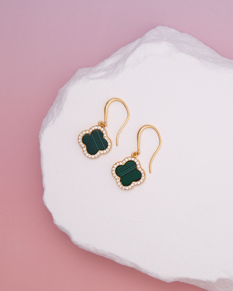 Luna Gold plated CZ Pave Quatrefoil Dangle Earrings