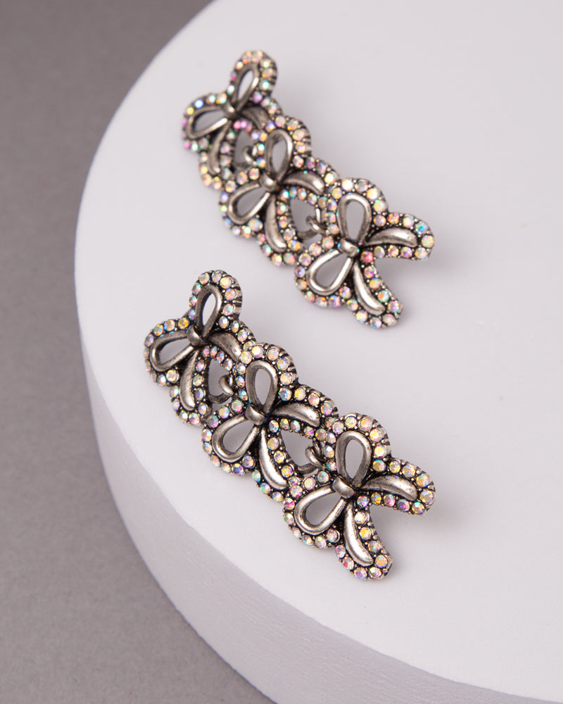 Quinn Rhinestone Embellished Shorttail Bow Linear Earrings