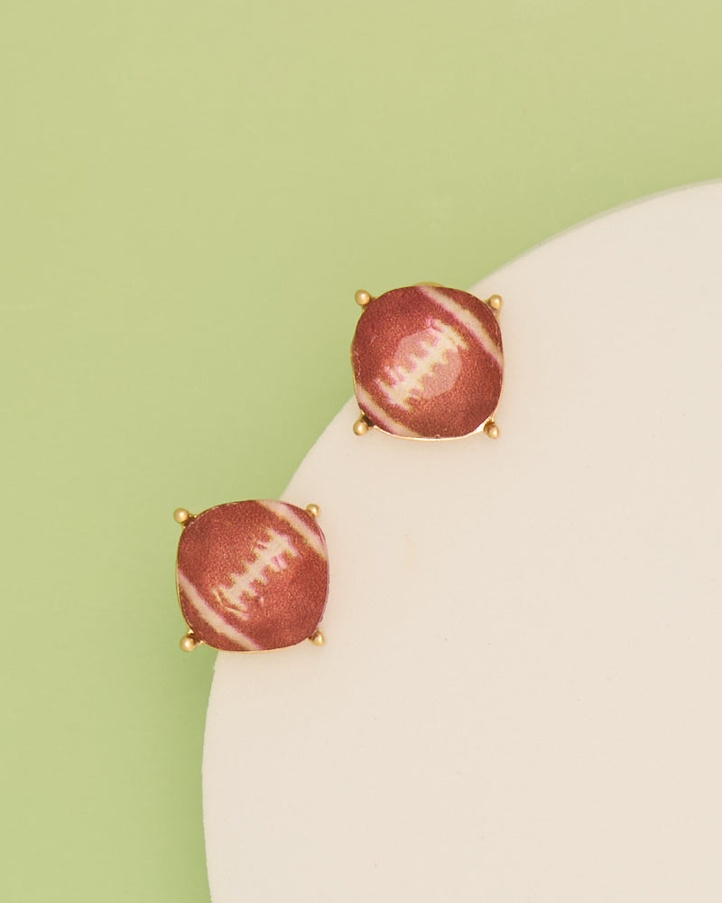 Raegan Gameday Cushion Cut Sport Post Stud Earrings | Football