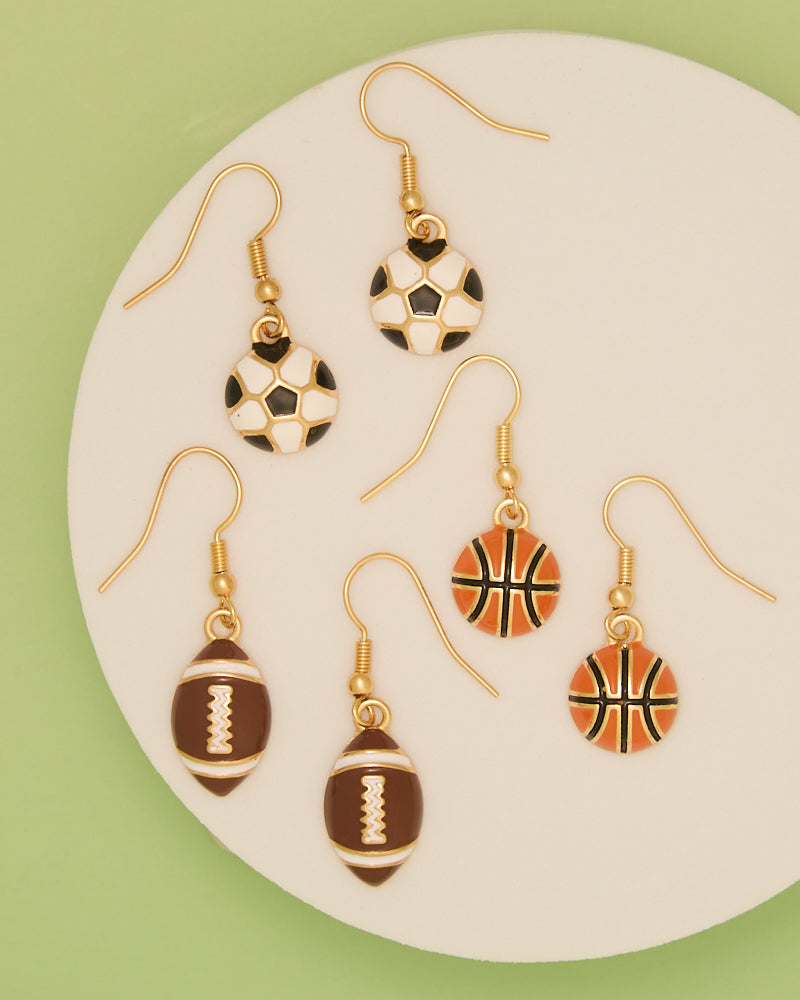Kira Gameday Football, Soccer Ball, and Basketball Earrings