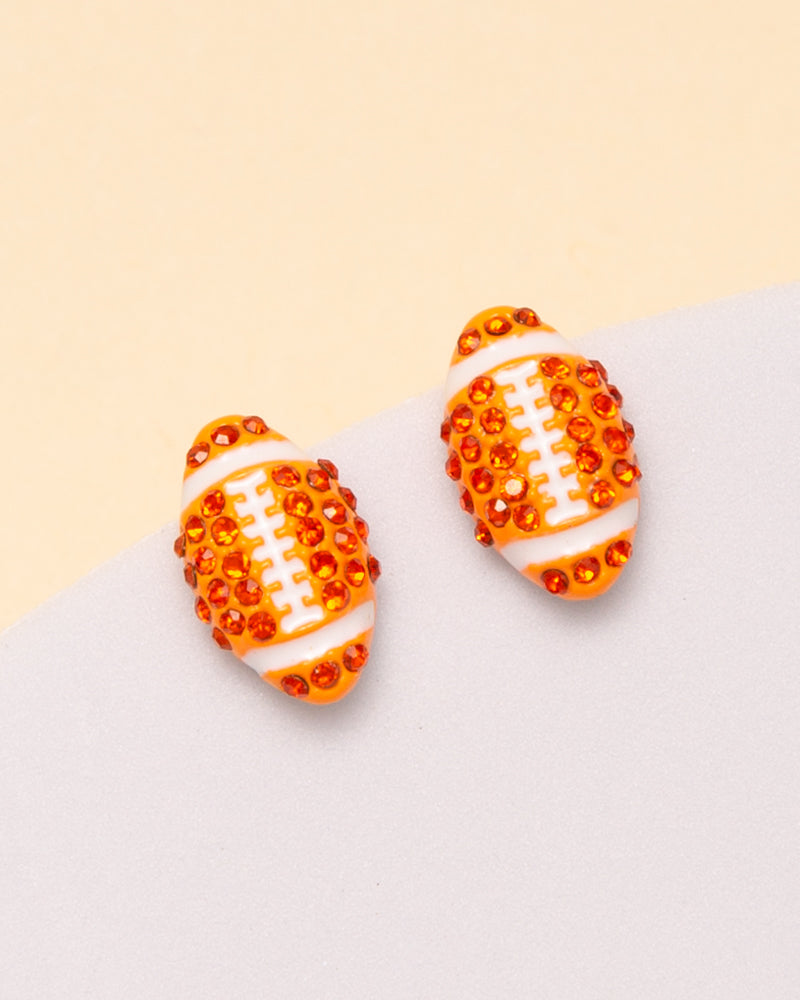 Phoebe Gameday Two-Tone Rhinestone Pave Football Stud Earrings | Orange