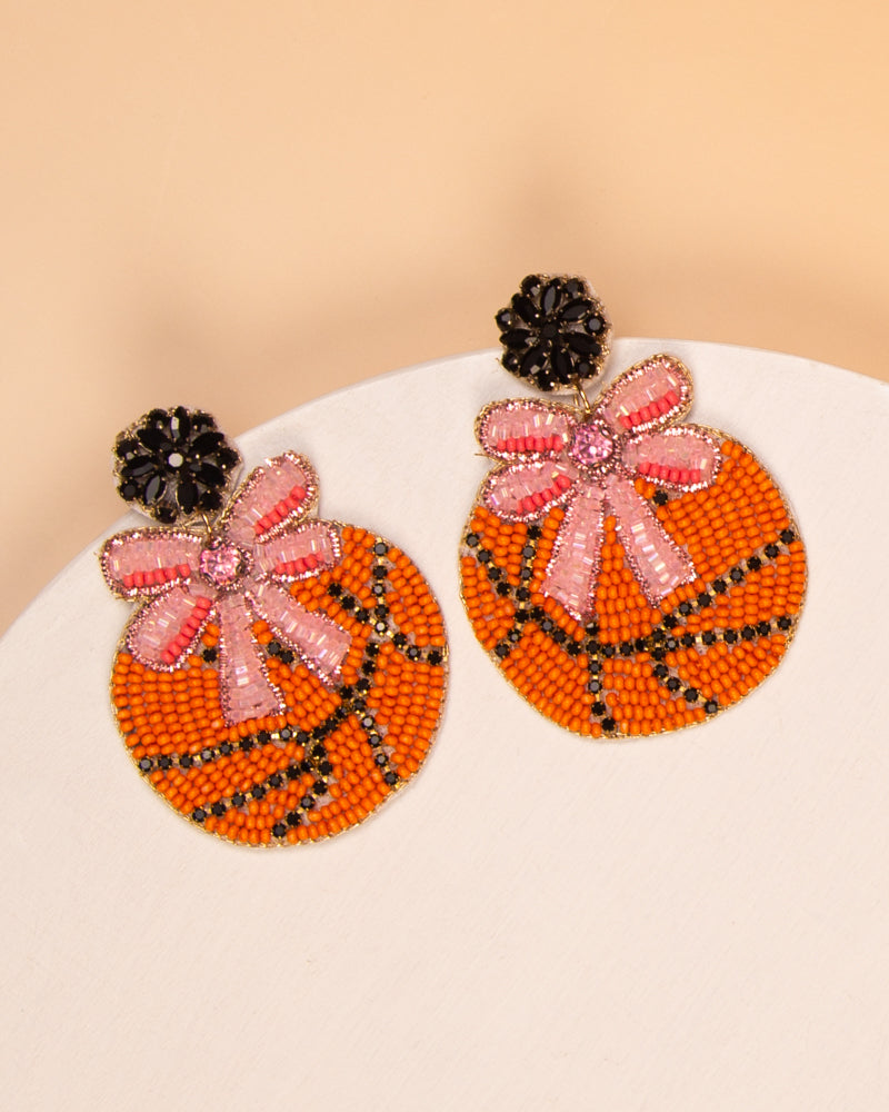 Karter Gameday Basketball Beaded Dangle Earrings