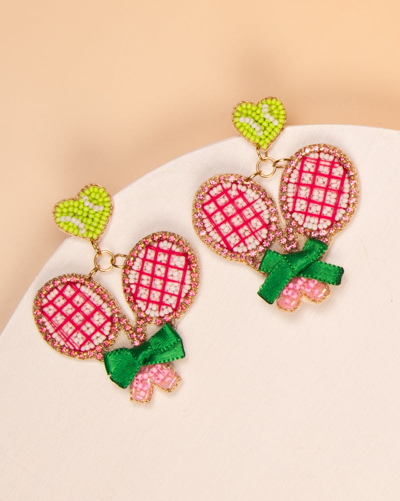 Zayla Sports Tennis and Pickleball Beaded Dangle Earrings