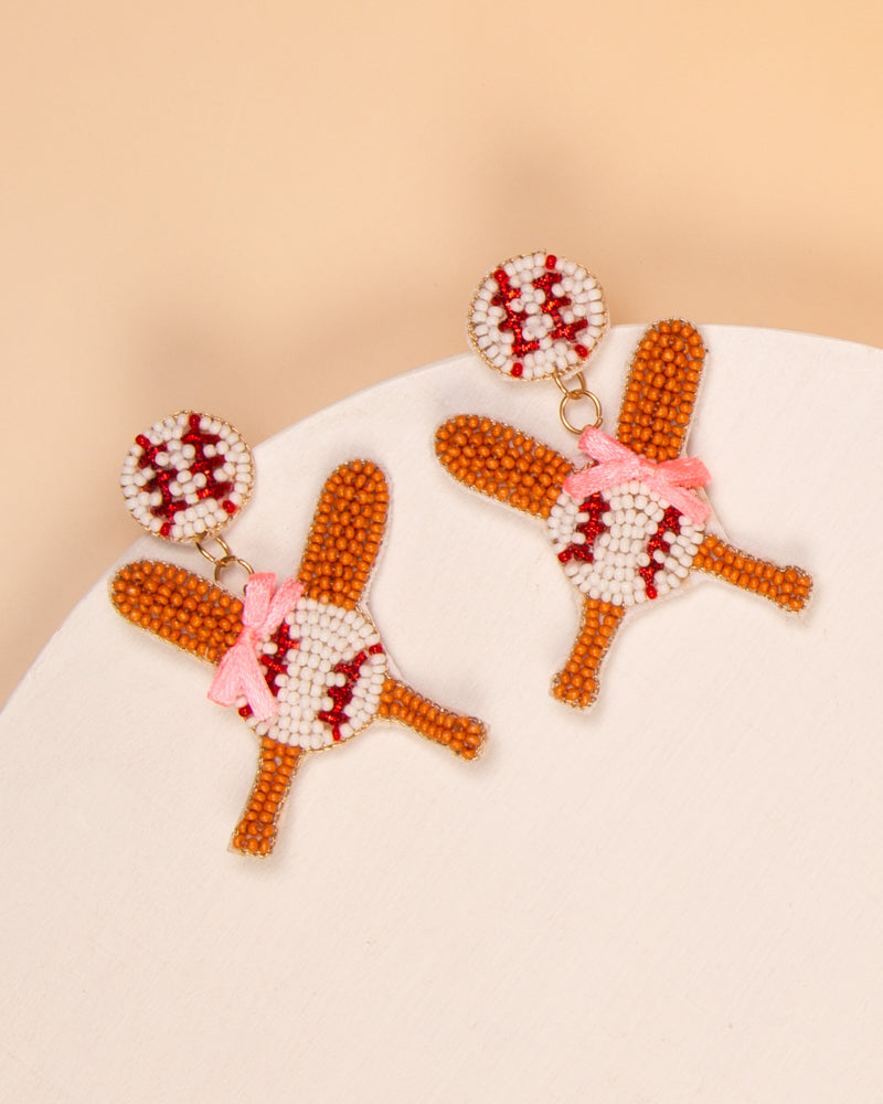 Darcy Gameday Bead Embellished Baseball Theme Post Dangle Earrings