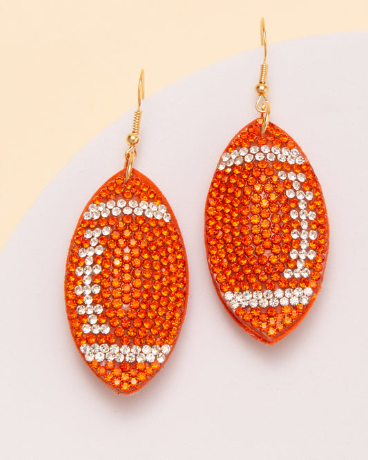 Mila Two-Tone Rhinestone Pave Football Dangle Earrings | Orange