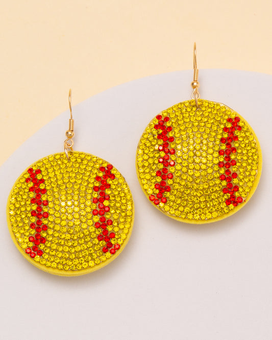 Kinsley Gameday Rhinestone Pave Basketball / Softball Earrings | Yellow