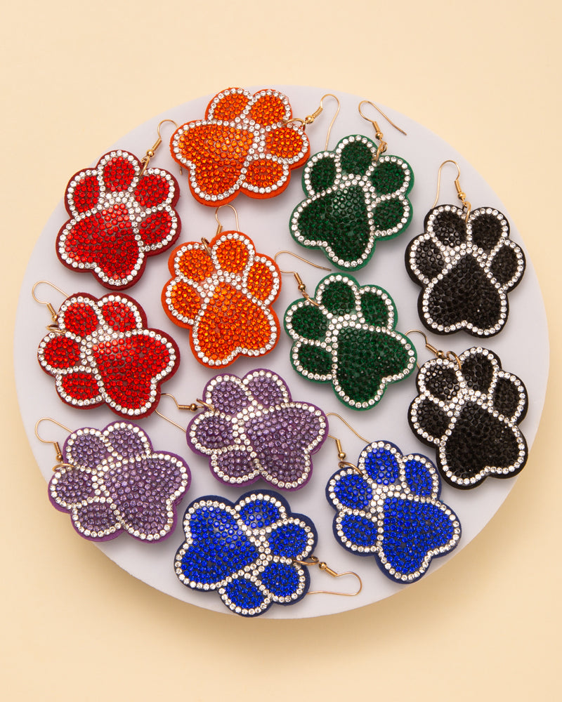 Athena Gameday Rhinestone Pave Paw Print Dangle Earrings