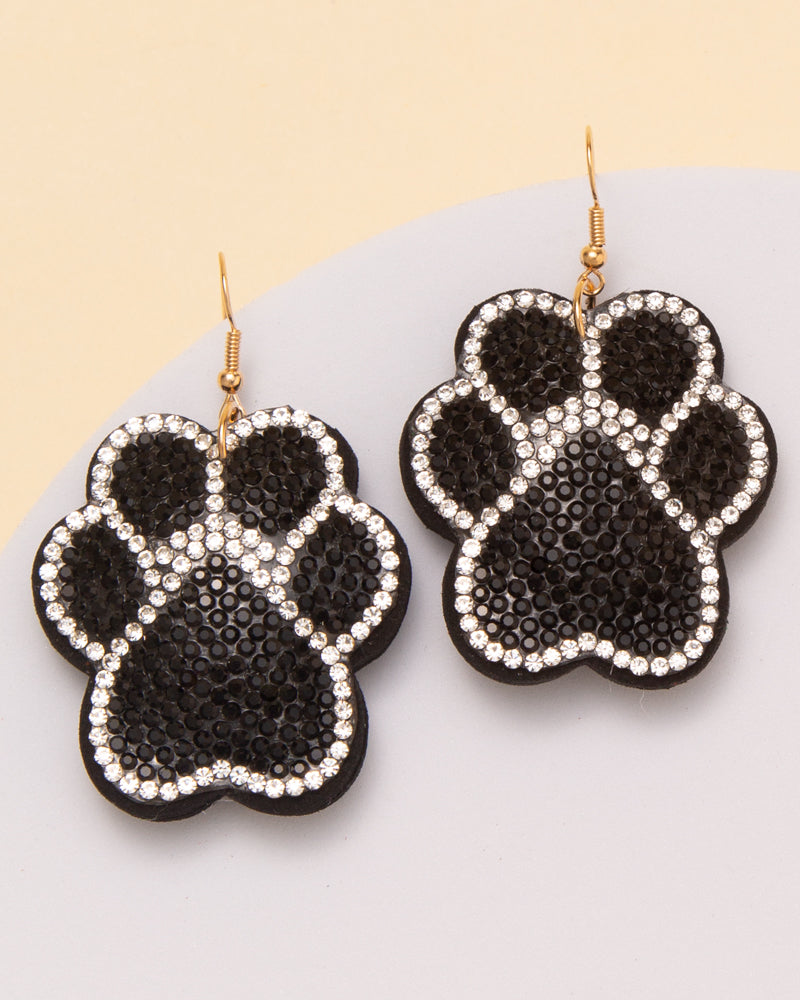 Athena Gameday Rhinestone Pave Paw Print Dangle Earrings