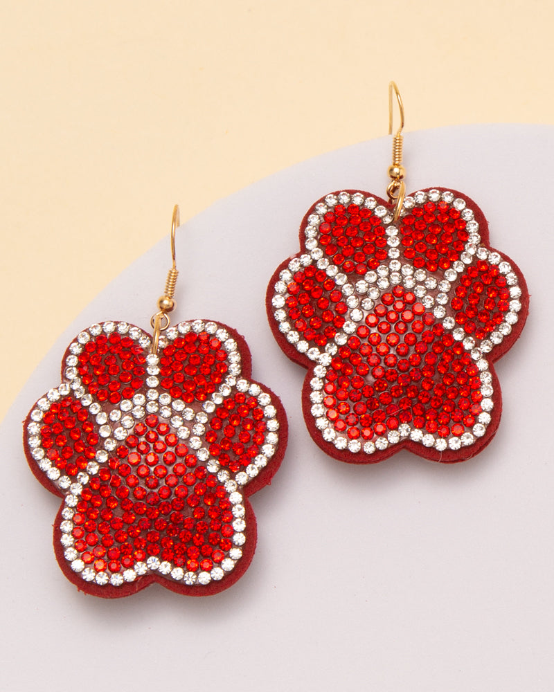 Athena Gameday Rhinestone Pave Paw Print Dangle Earrings