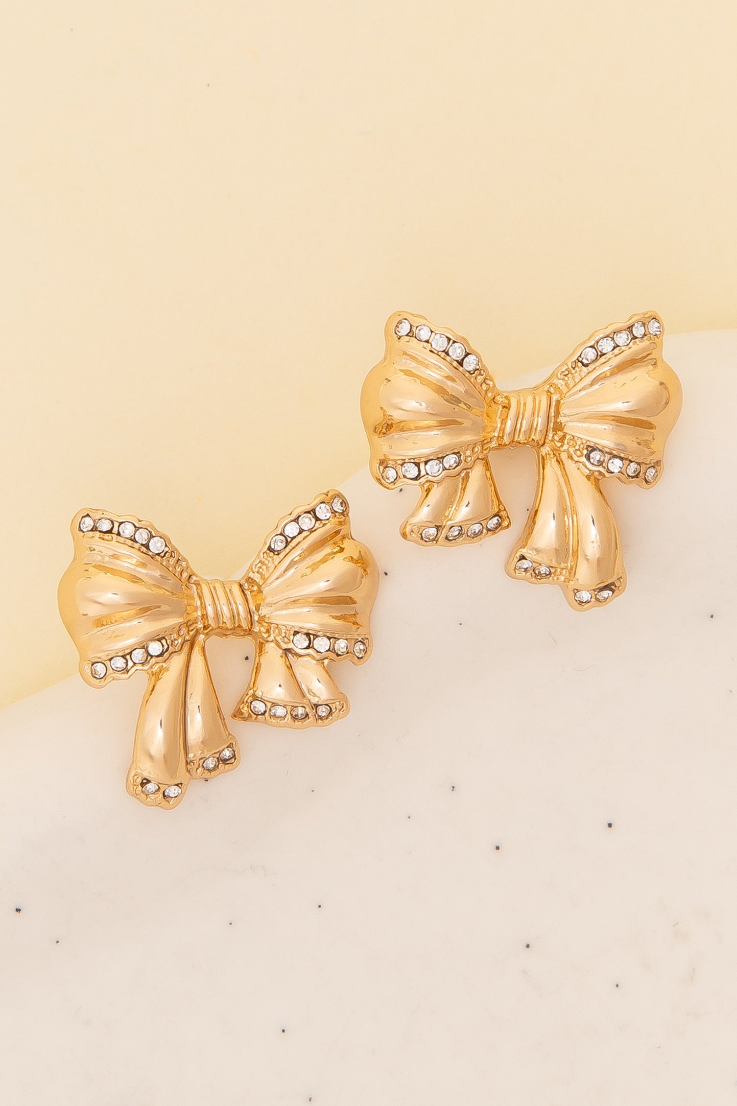 Alana Polished Rhinestone Paved Textured Bow Post Earrings