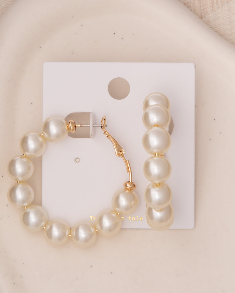 Kiera Classic Bridal Pearl Hoop Earrings with Omega Back Closure