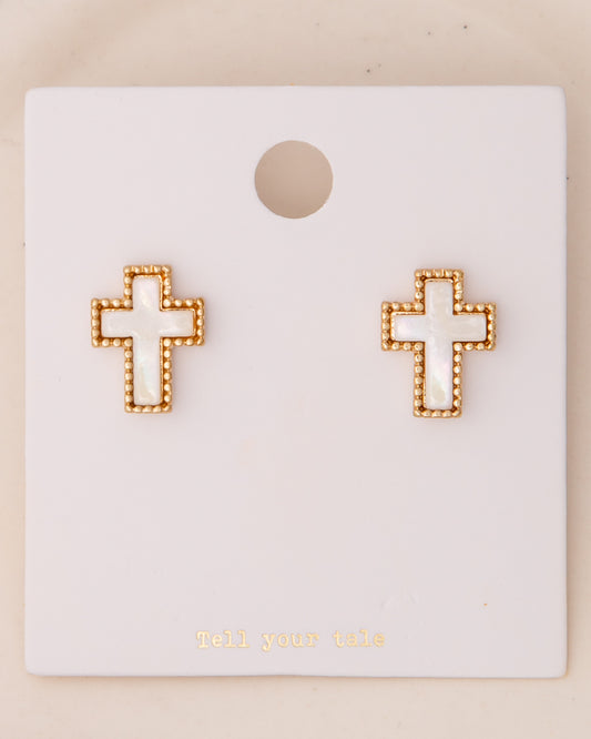 Analeia Pearlescent Enamel Inlay Cross Post | Gold Opal