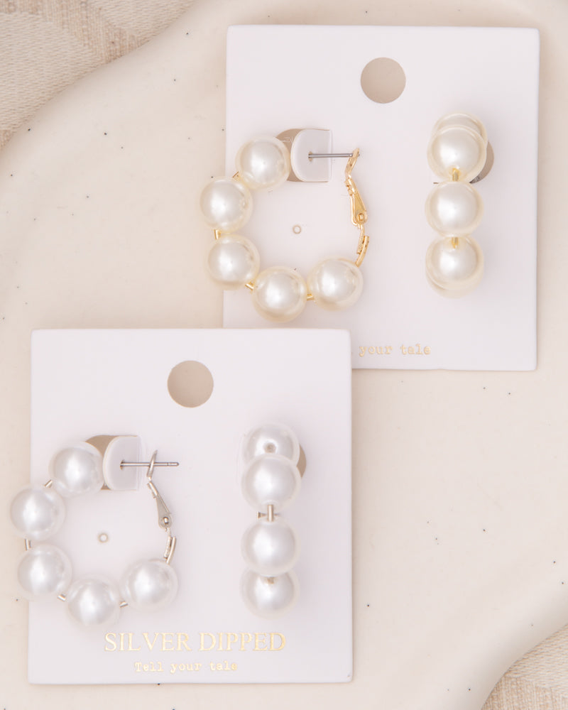 Tilly Classic Bridal Pearl Hoop Earrings with Omega Back Closure