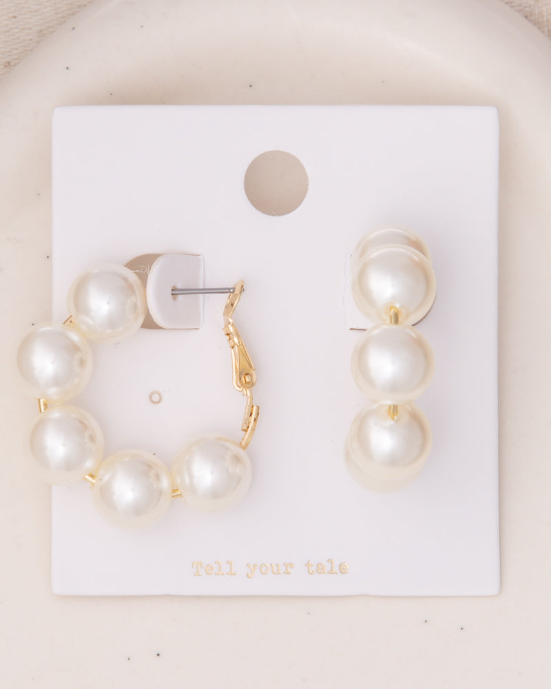 Tilly Classic Bridal Pearl Hoop Earrings with Omega Back Closure | Gold