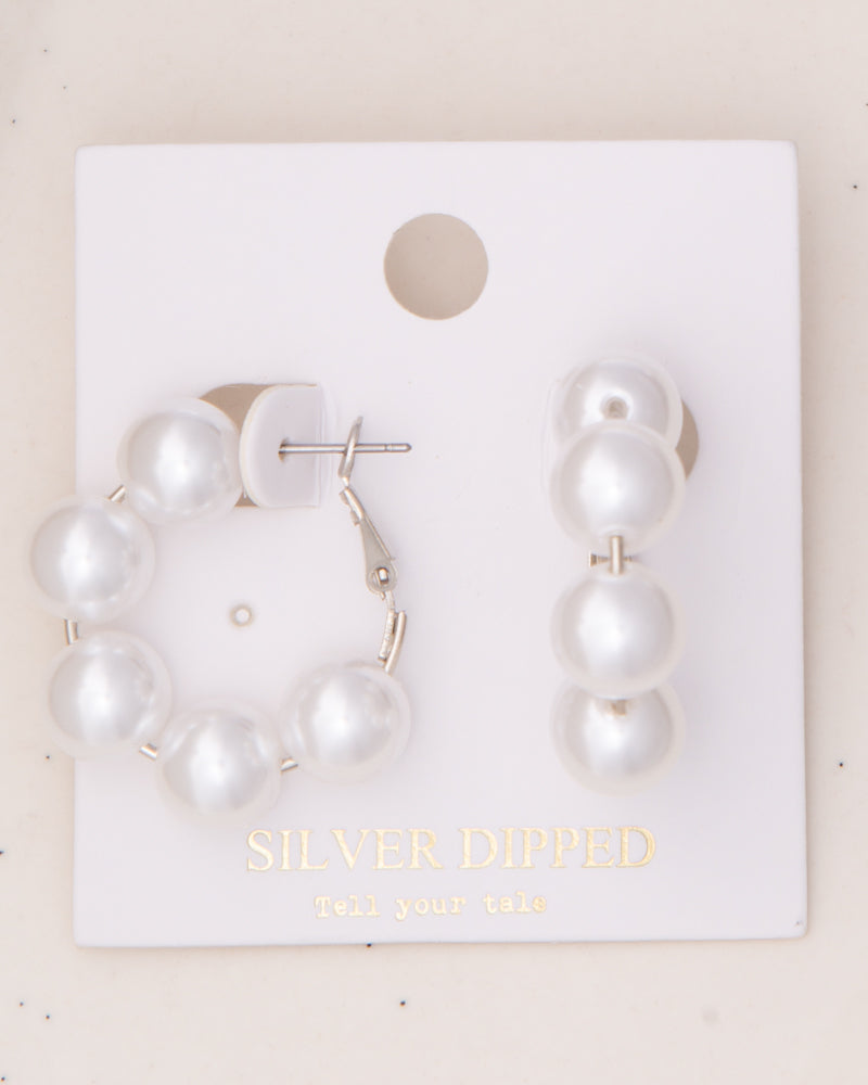 Tilly Classic Bridal Pearl Hoop Earrings with Omega Back Closure | Silver