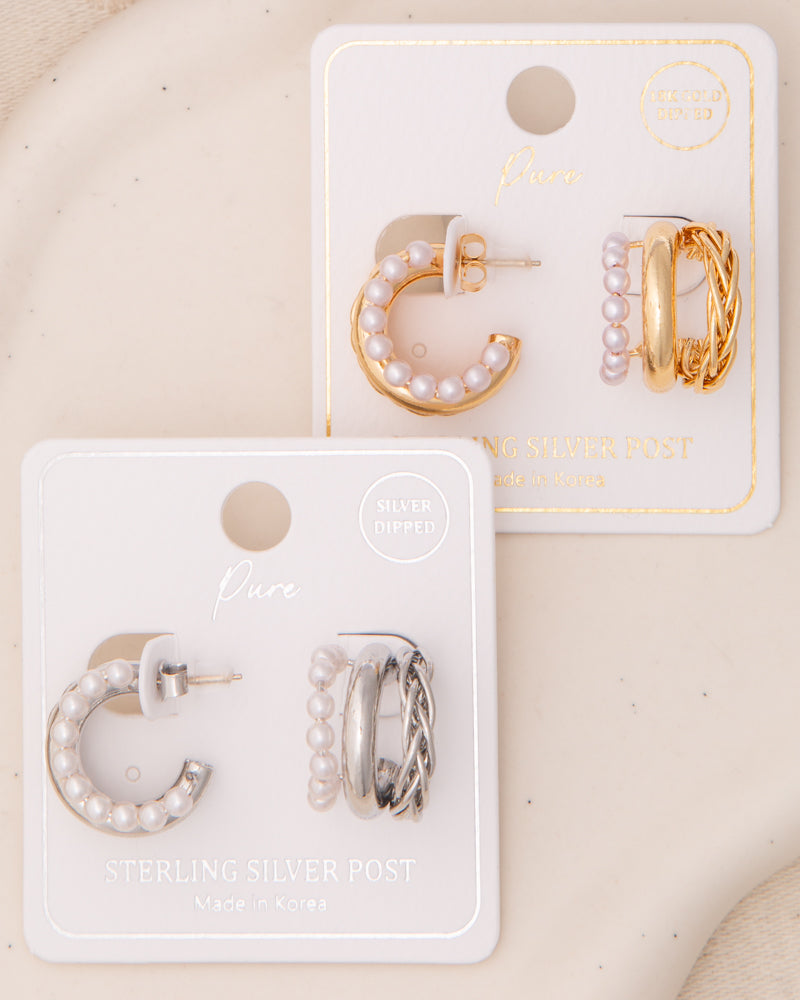 Natasha Multiforme Sculpted Pearl Embellished Open Hoop Post Earring
