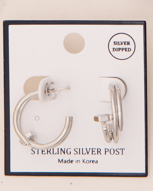 Zoya Polished Lugged Open Hoop Post Earrings | Silver