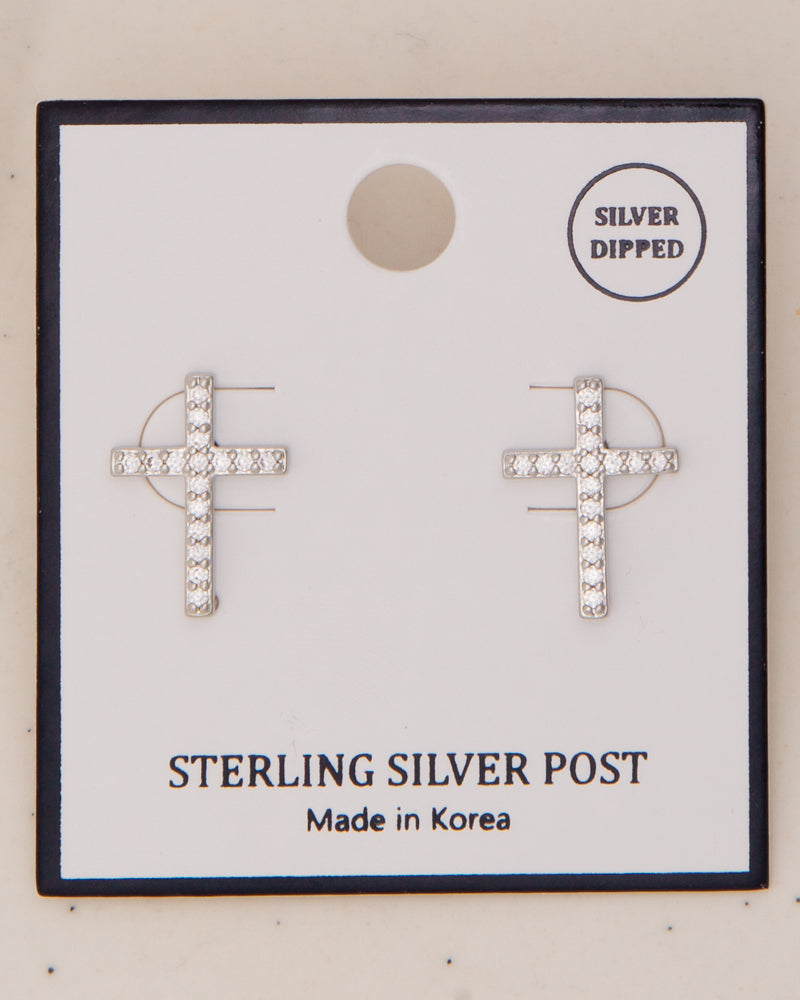 Stella Crystal Pavé Stick Cross Post Earrings
