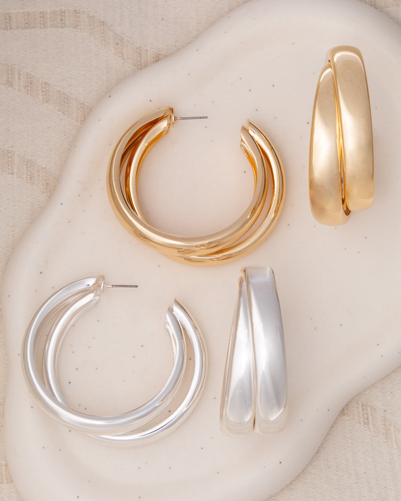 Abby Polished Crossover Post C-Hoop Earrings