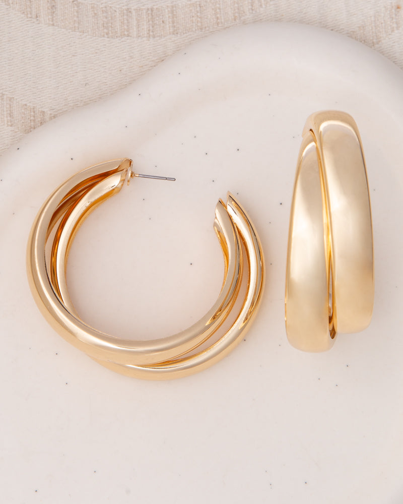 Abby Polished Crossover Post C-Hoop Earrings | Gold