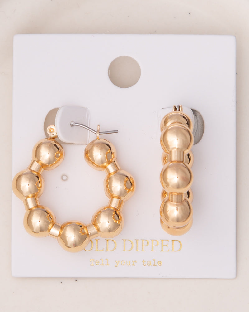 Valentina Beaded Ball Latch Back Hoop Earrings | Gold