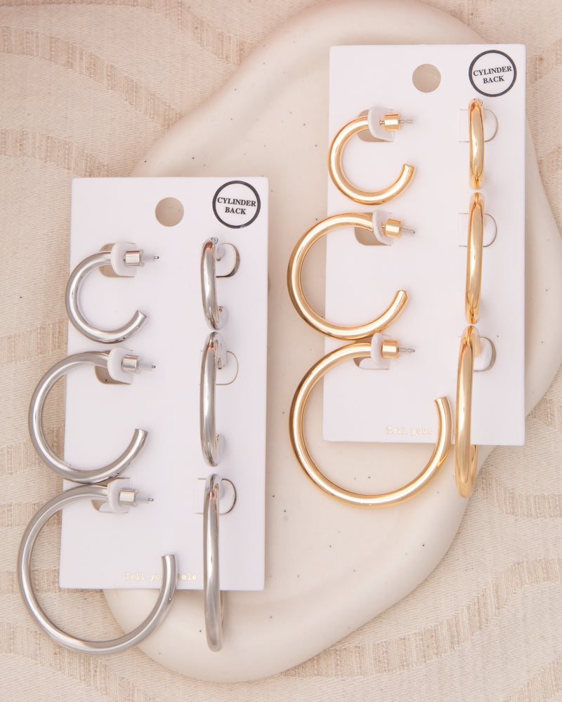 Paloma 3-Pair Push-Back Hoop Earring Set