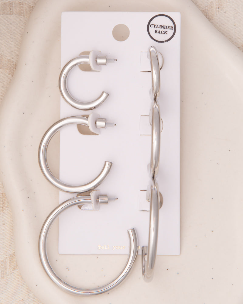 Paloma 3-Pair Push-Back Hoop Earring Set