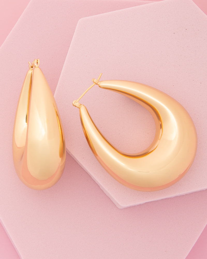 Samantha Polished Oval Hoop Earrings in Yellow or White Gold Plating