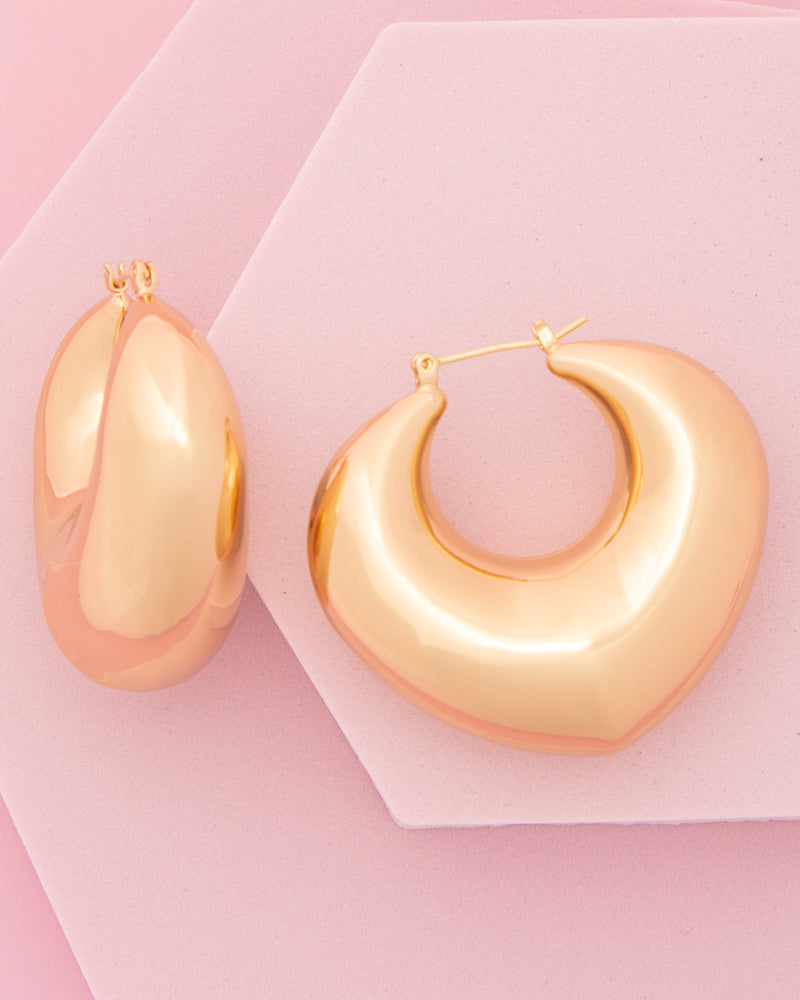 Magnolia Polished Puff Hoop Earrings in Yellow or White Gold Plating