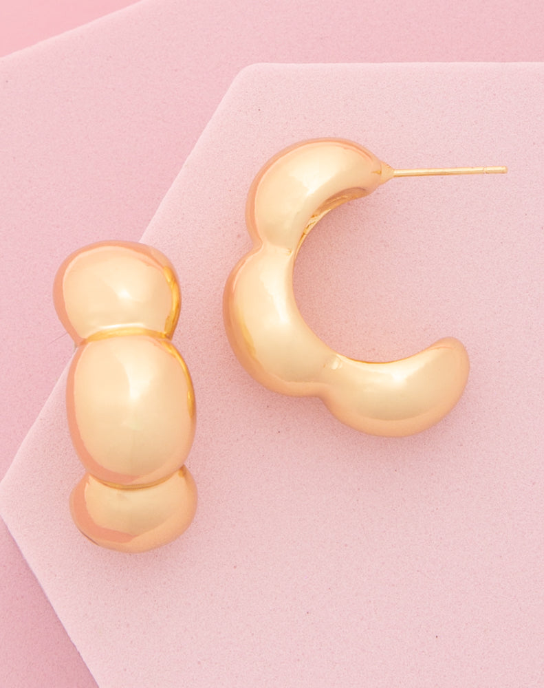 Abigail Puffy Hoop Post Earrings in Yellow or White Gold Plating