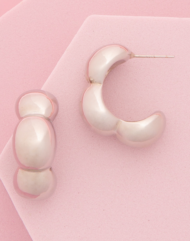 Abigail Puffy Hoop Post Earrings in Yellow or White Gold Plating