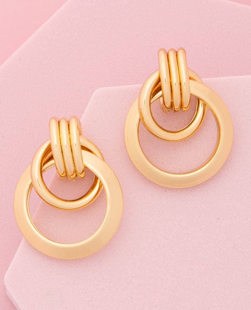 Victoria Polished Stacked Open Disc Doorknocker Post Earrings | Gold