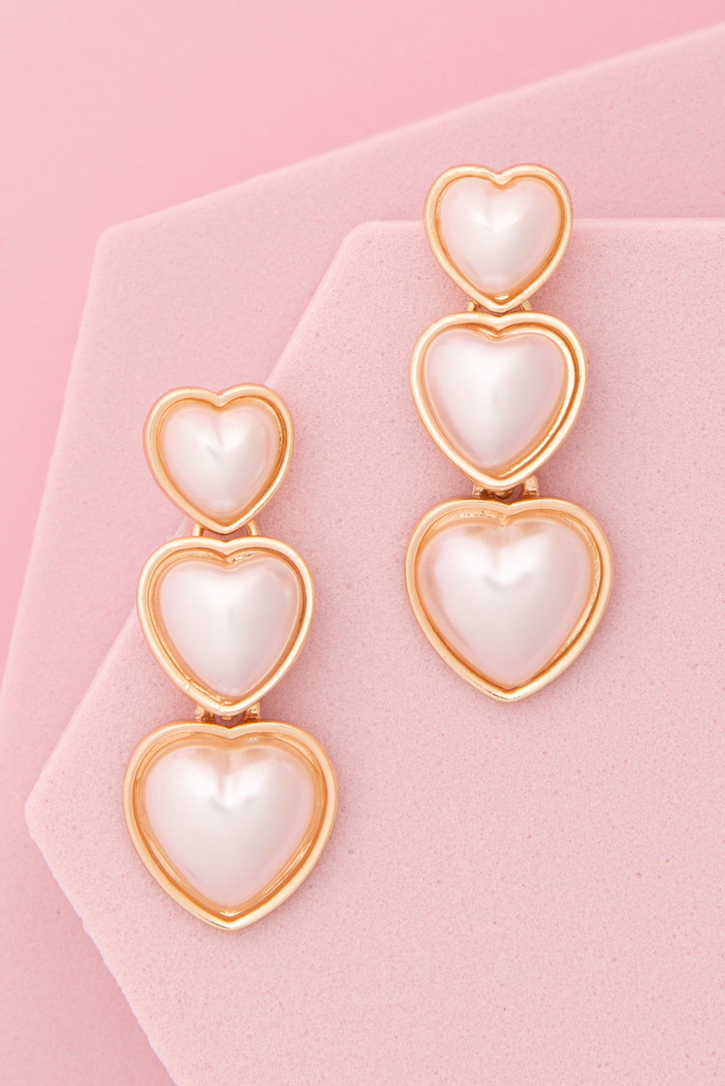 Brielle Multi-Tiered Bezel Pearl / Enamel Heart Post Linear Earrings